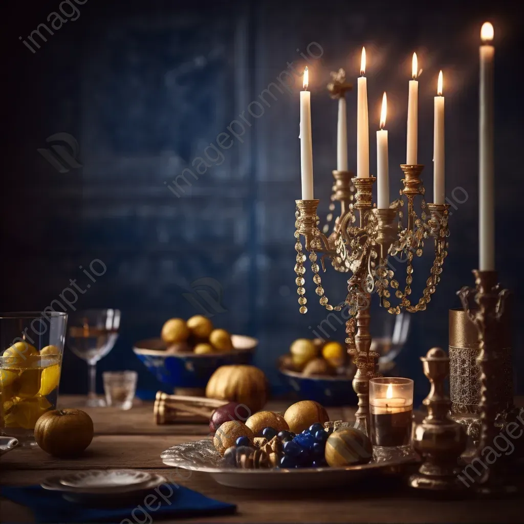 Hanukkah celebration with menorah candles and dreidels - Image 2