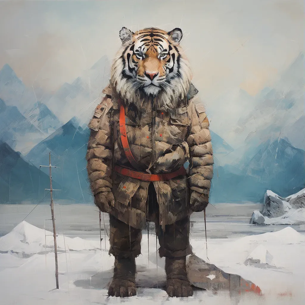 Image of a lone Siberian tiger standing against a snowy backdrop in the Russian Far East - Image 3