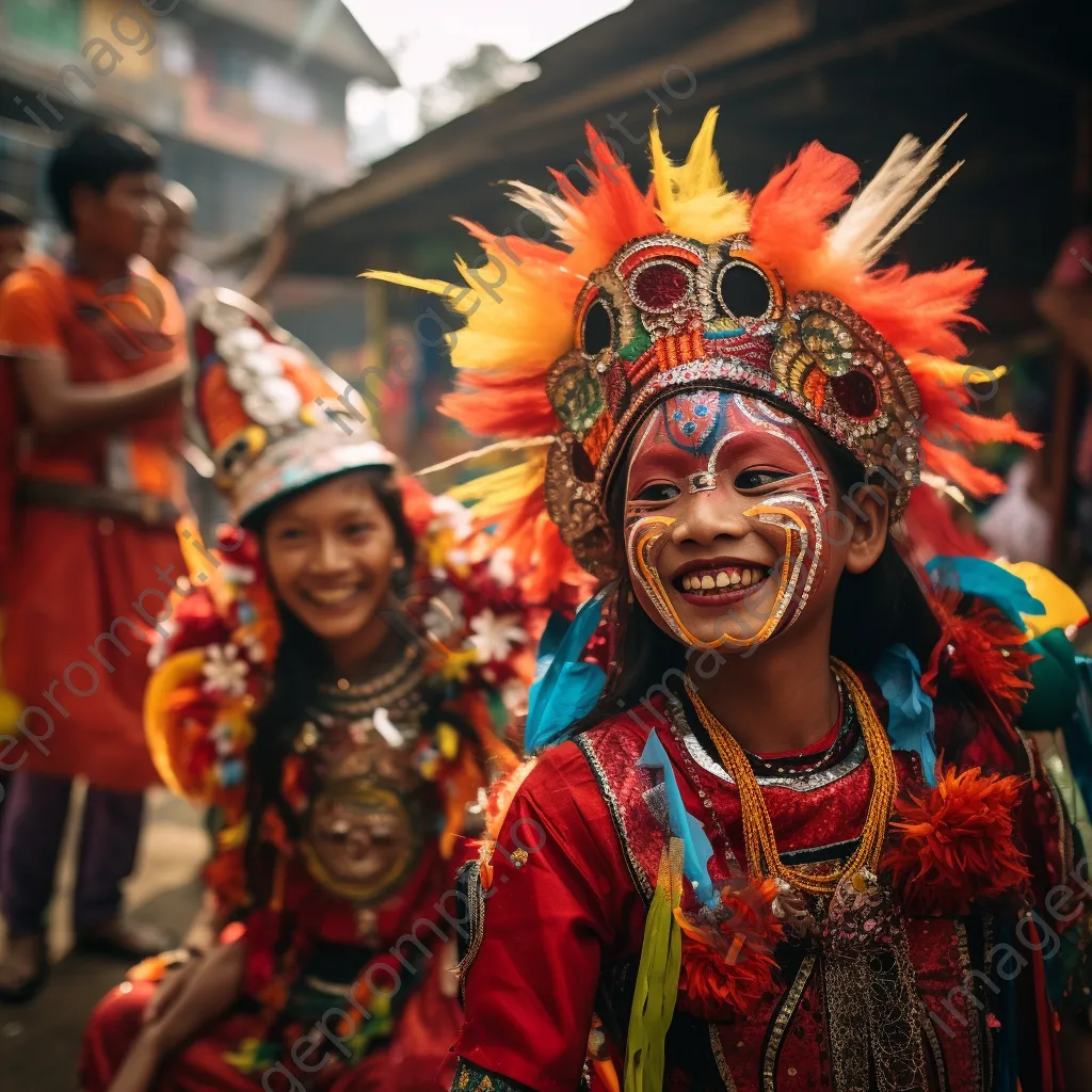 Local dancers in colorful costumes at a cultural festival market - Image 4