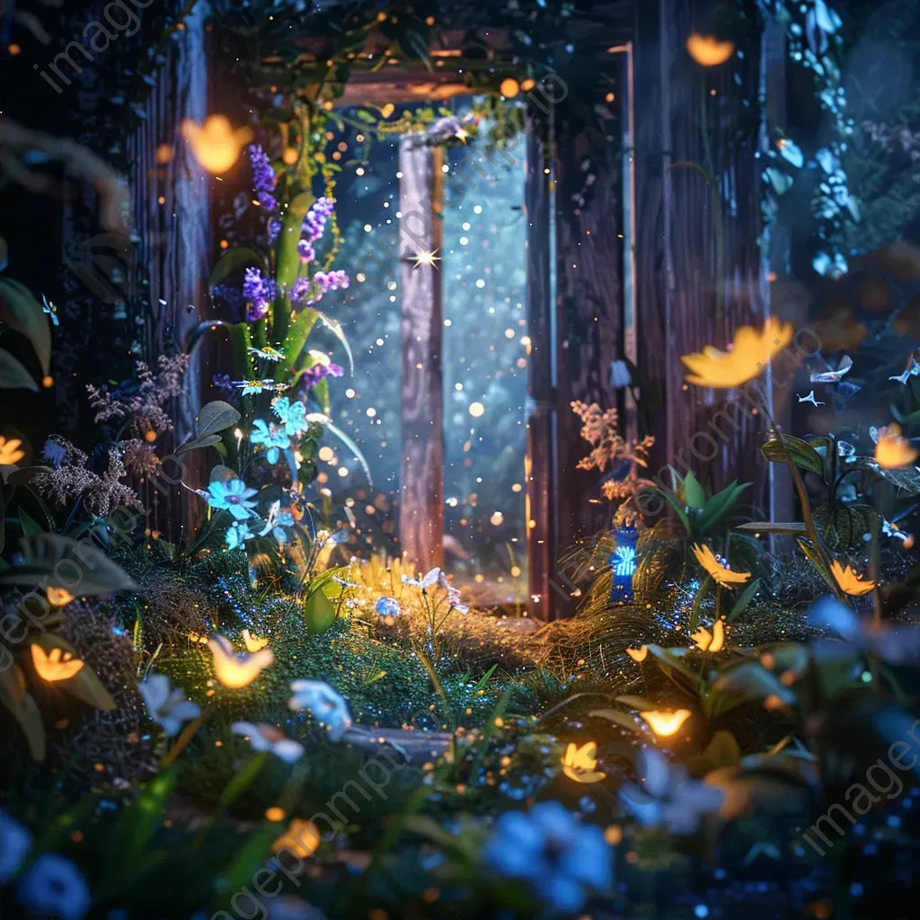 Enchanted garden with mystical portal displaying 