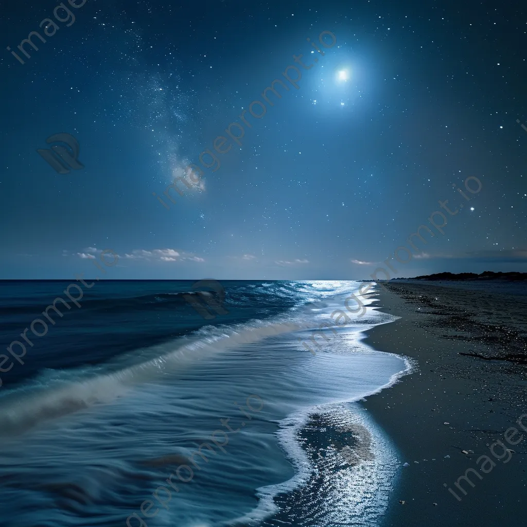 Starry sky above a tranquil beach with full moon - Image 2