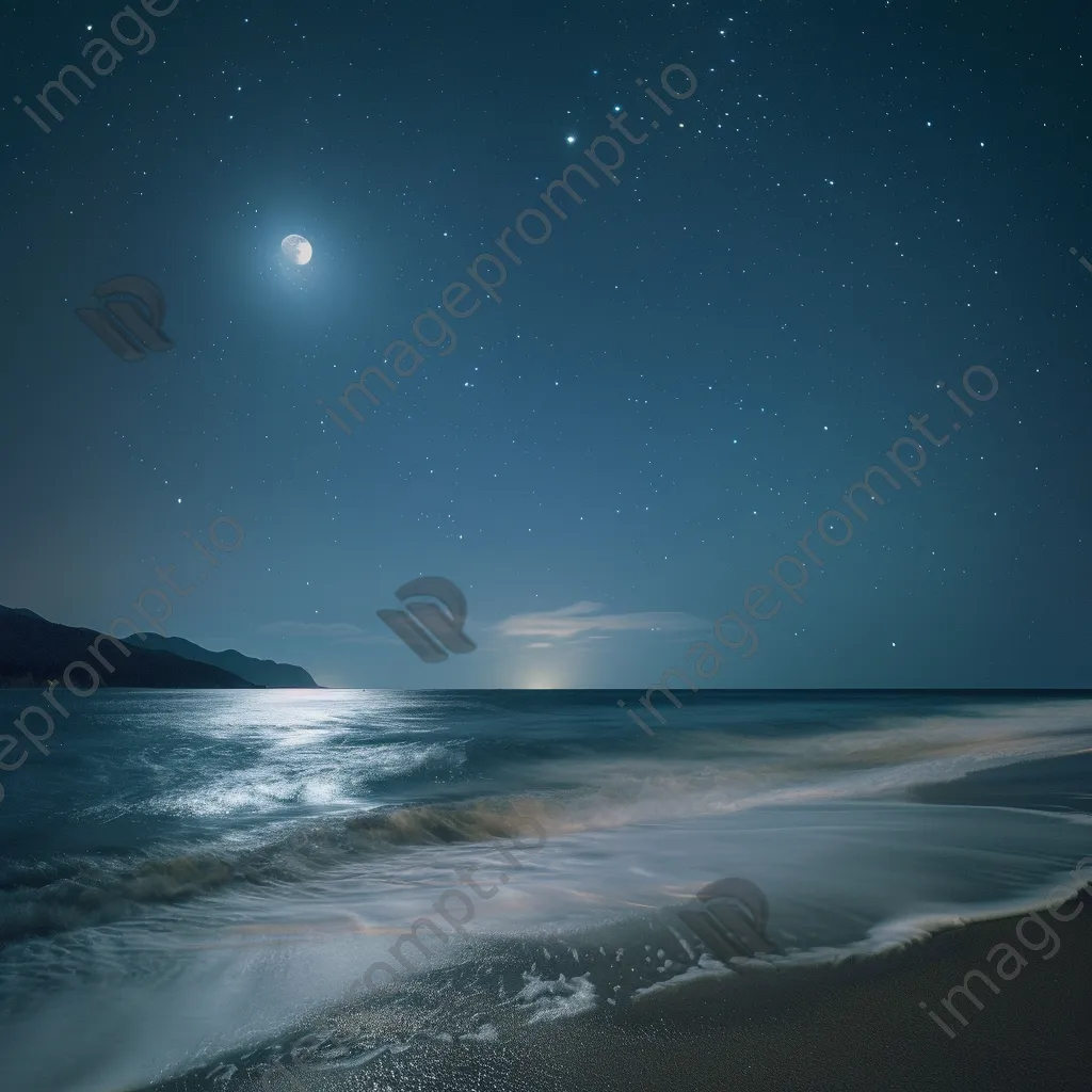 Starry sky above a tranquil beach with full moon - Image 3