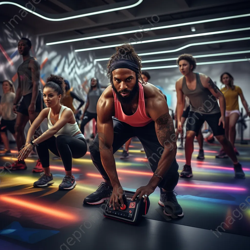 Diverse group participating in a fitness class led by an energetic instructor in a gym. - Image 2