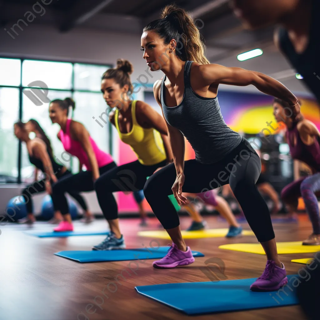 Diverse group participating in a fitness class led by an energetic instructor in a gym. - Image 3