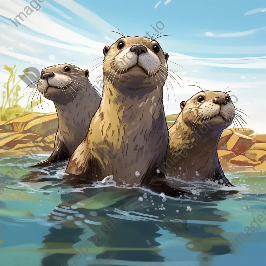 Comic art style painting of playful otters with expressive and dynamic movements - Image 2