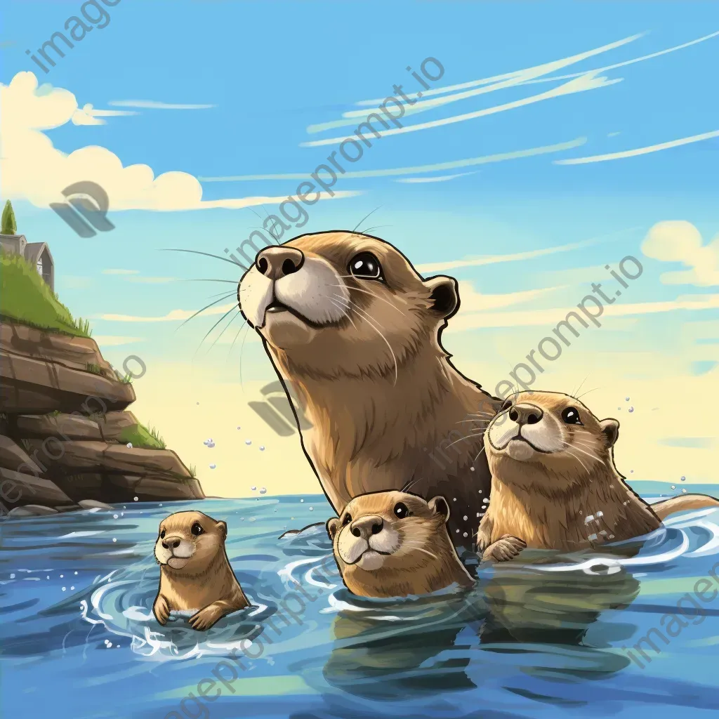 Comic art style painting of playful otters with expressive and dynamic movements - Image 4