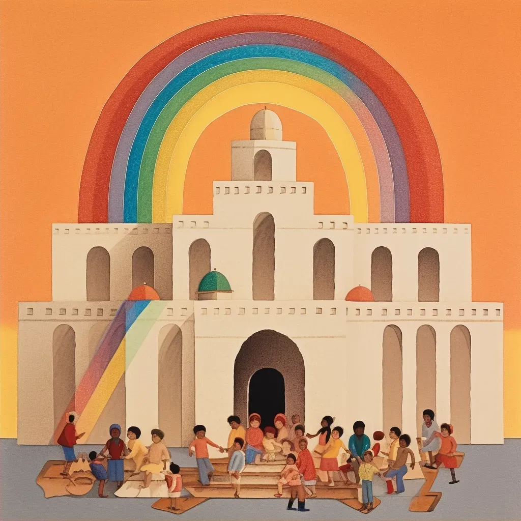 Group of children playing under a colorful rainbow - Image 2