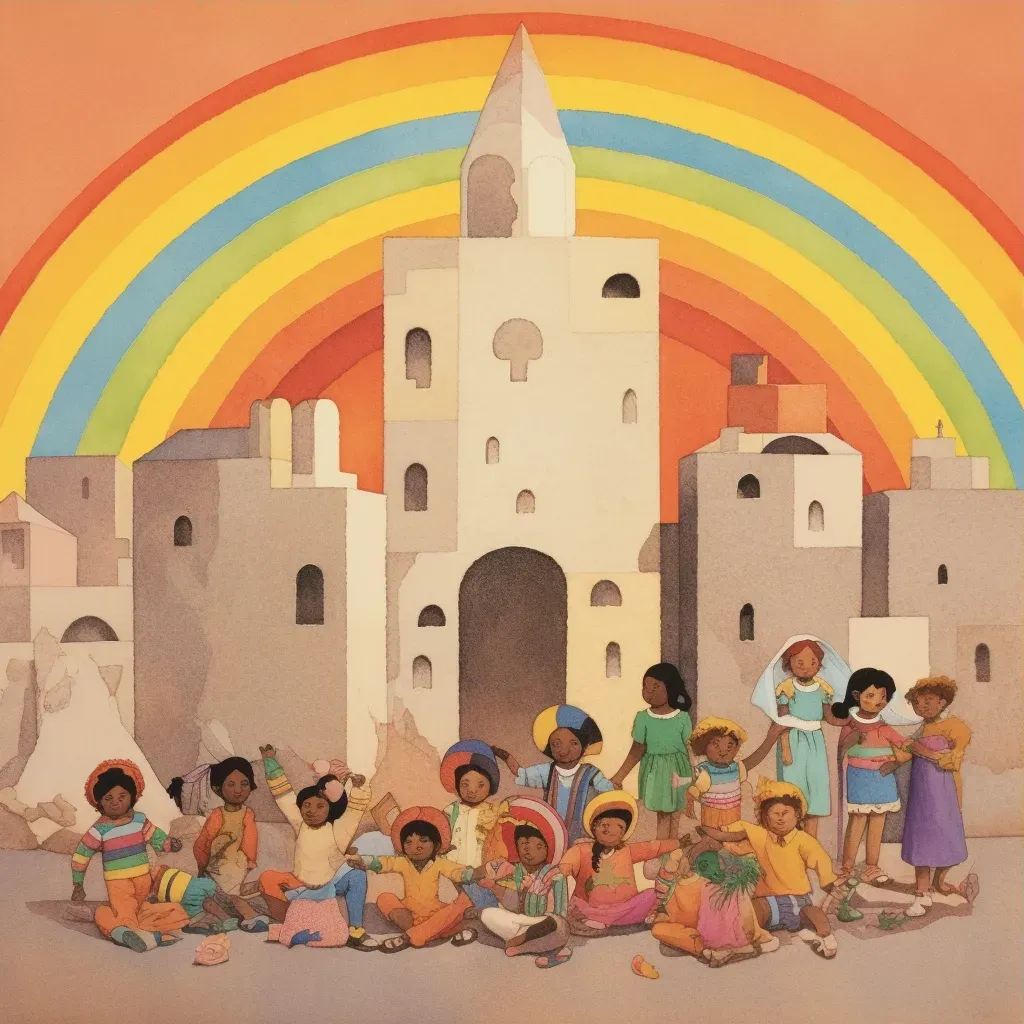 Group of children playing under a colorful rainbow - Image 3