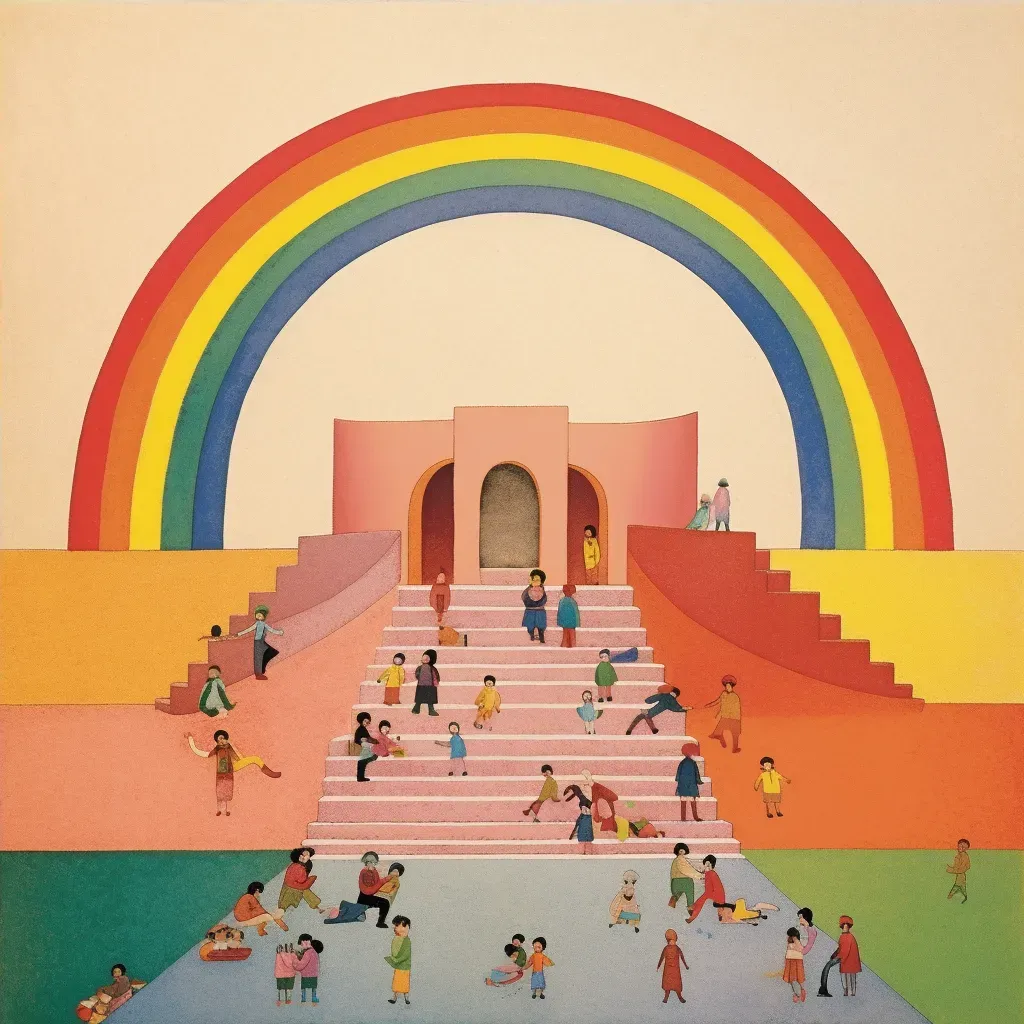 Group of children playing under a colorful rainbow - Image 4