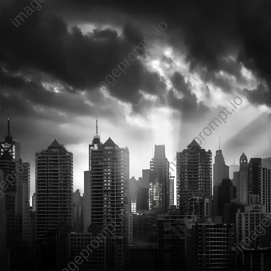 Black and white urban skyline silhouette at dusk with skyscrapers - Image 2