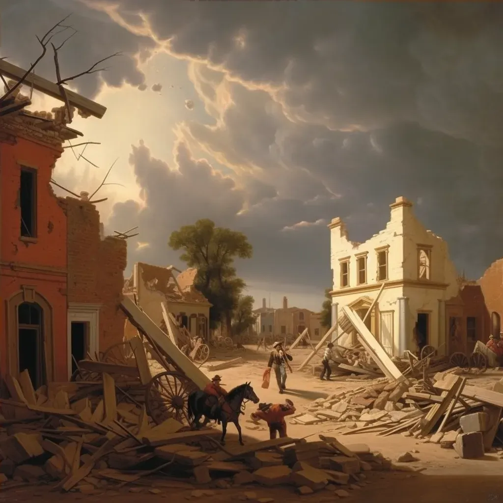 Illustration of an earthquake splitting the ground in a deserted town. - Image 4