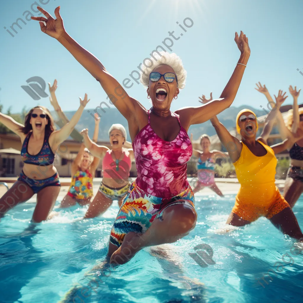 Group of women in a pool practicing synchronized water aerobics - Image 2