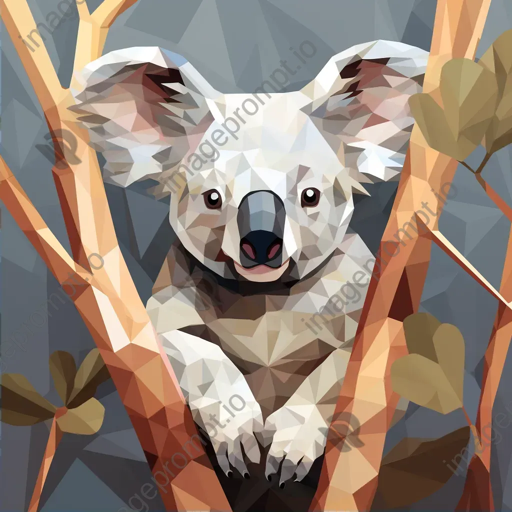 Geometric representation of a koala on eucalyptus tree in low poly style - Image 2