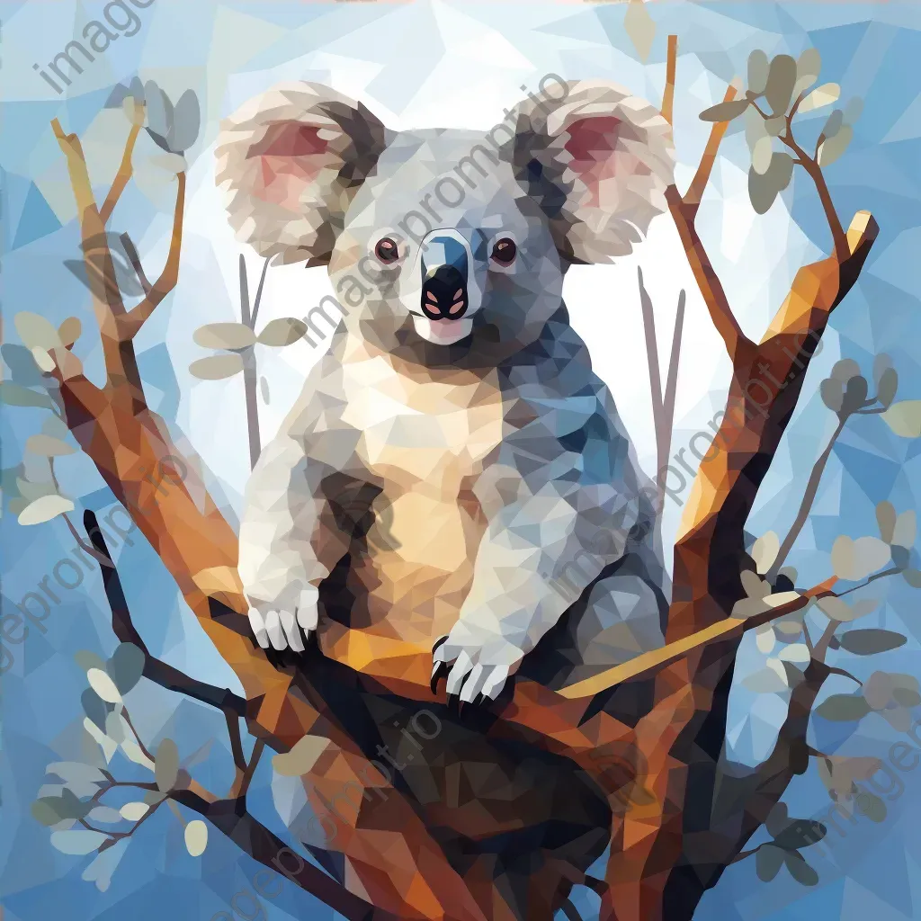 Geometric representation of a koala on eucalyptus tree in low poly style - Image 4