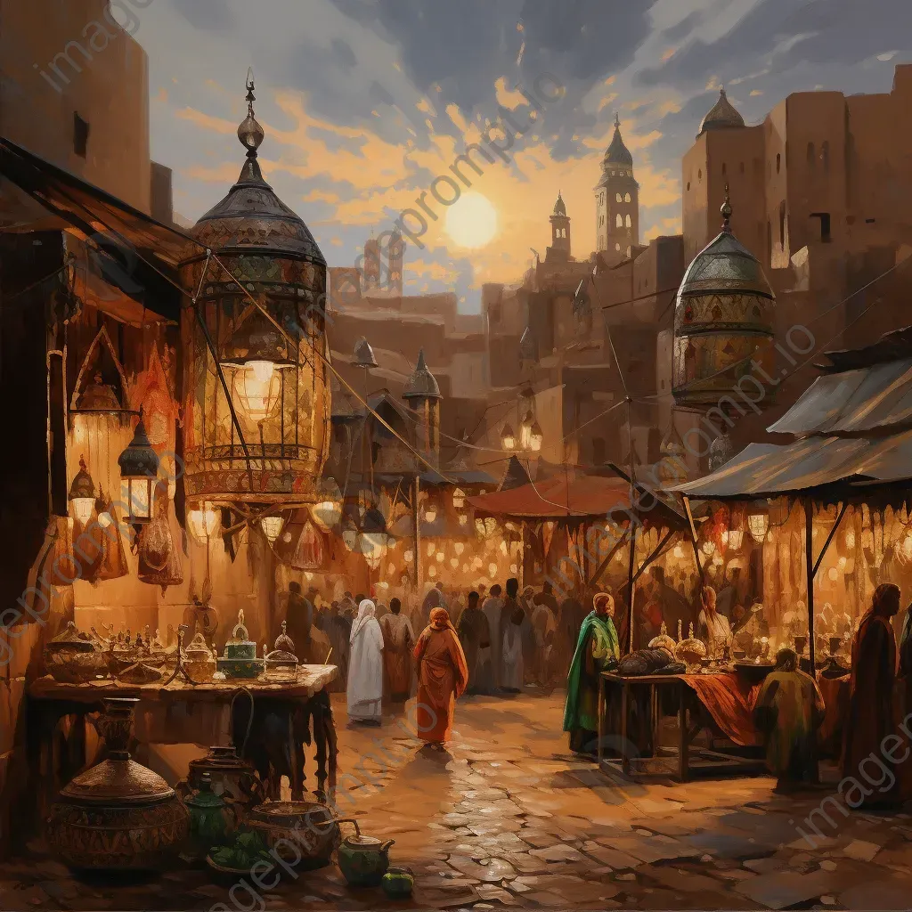 Pastel shaded painting of a Moroccan spice souk at dusk - Image 2