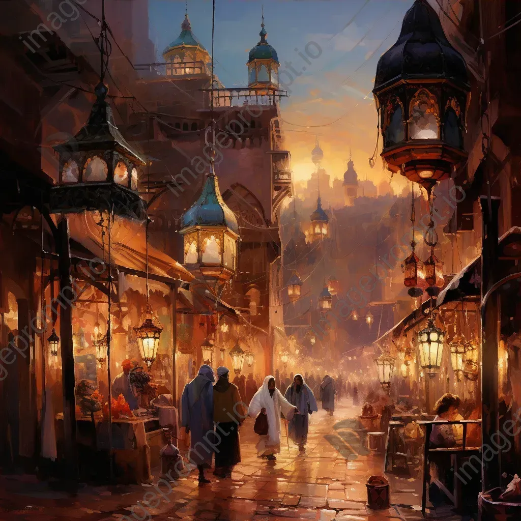 Pastel shaded painting of a Moroccan spice souk at dusk - Image 3