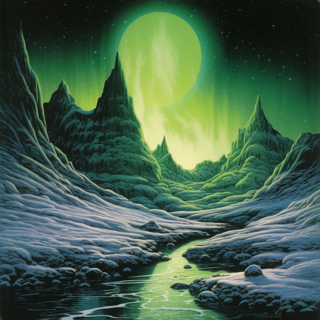 Glacial valley with ice river and northern lights glow - Image 2