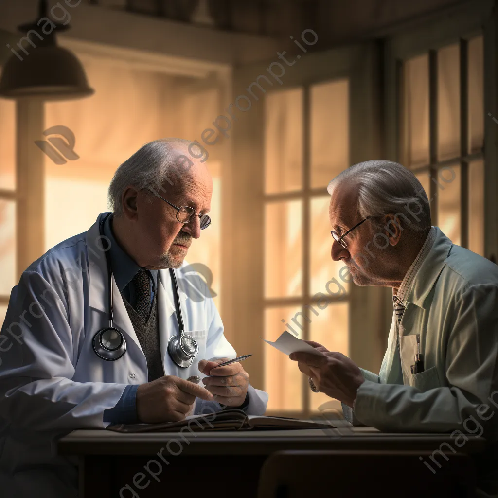 Doctor discussing treatment options with an elderly patient in a bright office. - Image 1