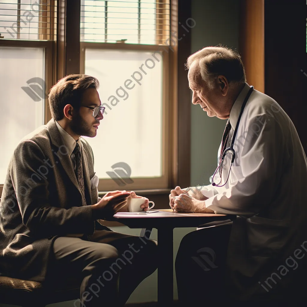 Doctor discussing treatment options with an elderly patient in a bright office. - Image 3