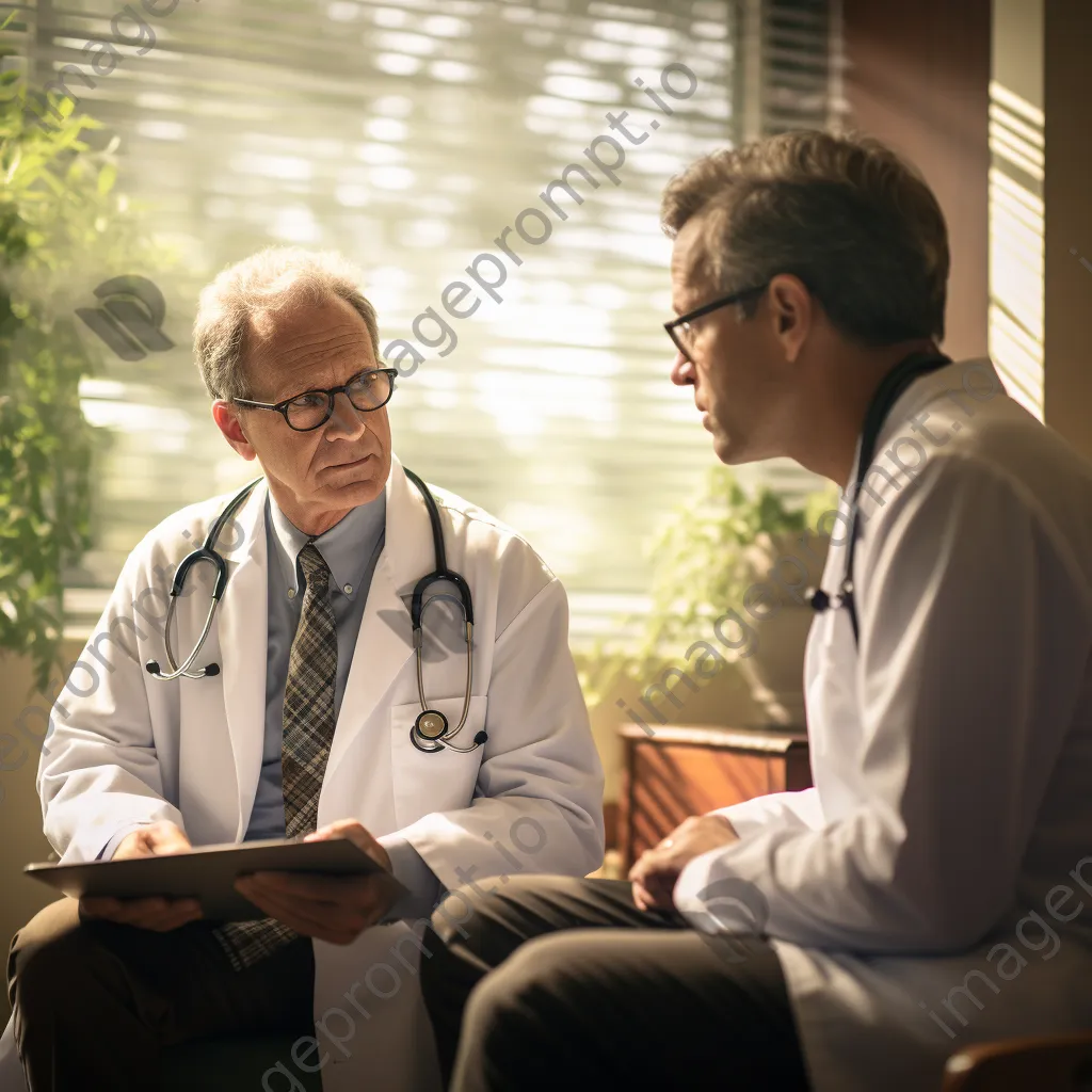 Doctor discussing treatment options with an elderly patient in a bright office. - Image 4