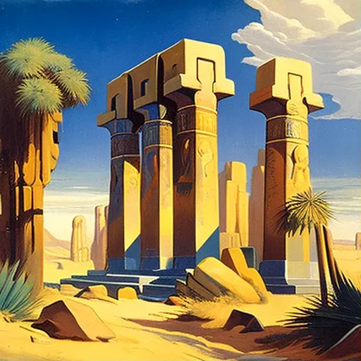 Ancient Egyptian temple with hieroglyphs standing strong in the desert - Image 1