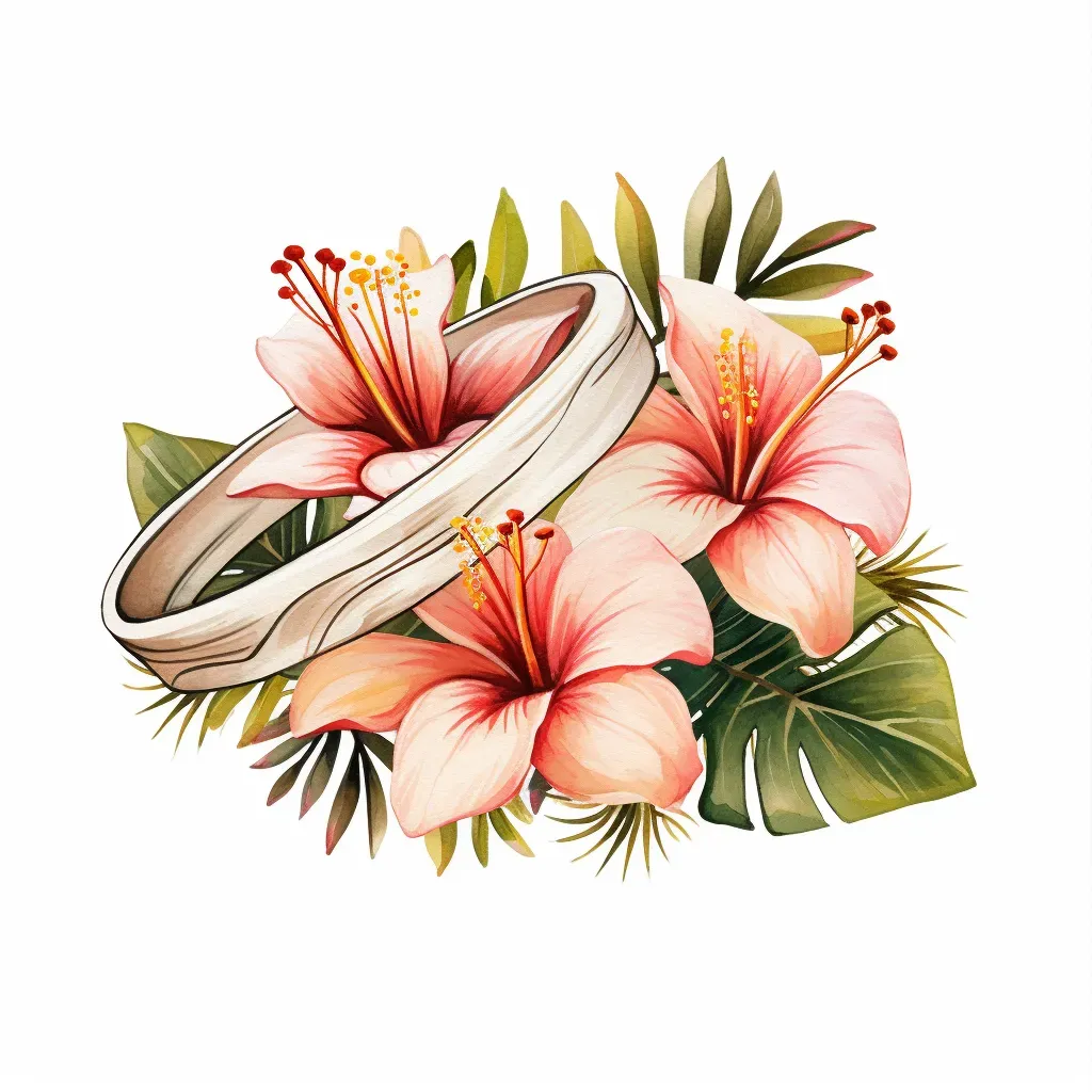 Tropical Wedding Planner Logo with Tropical Flowers and Rings - Image 1