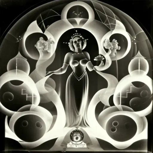 Prophetess in a trance with symbols and visions in a mystical haze - Image 4