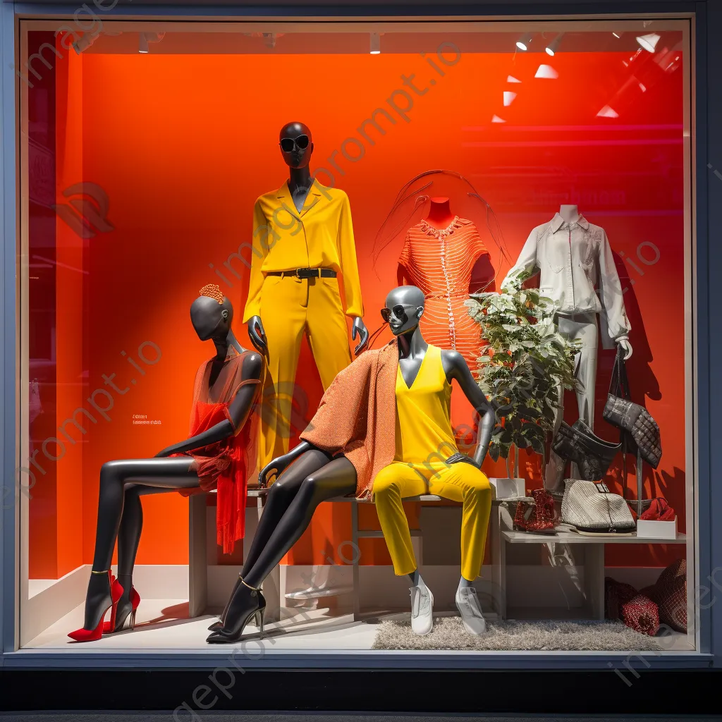 Fashion storefront displaying trendy clothing and mannequins in bright light. - Image 1