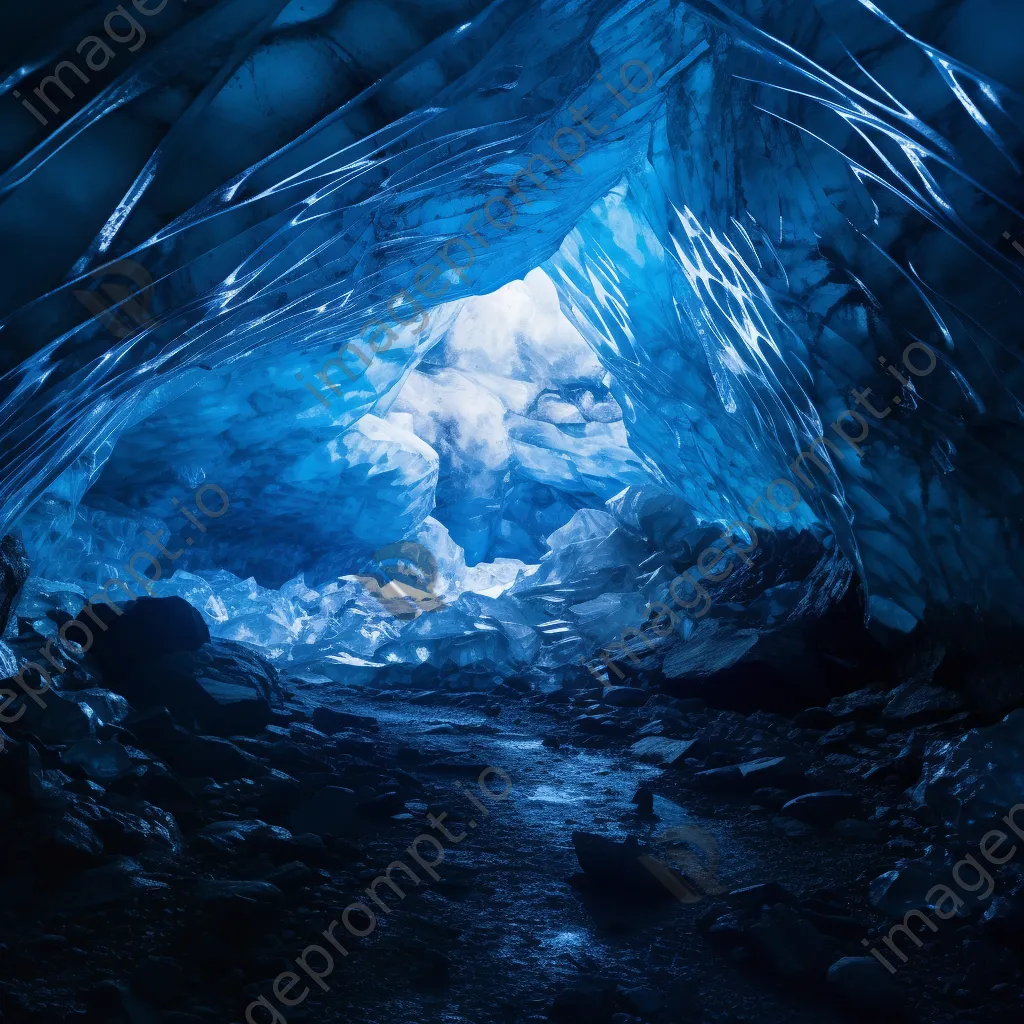 Deep view of an ice cave with cobalt blue ice and intricate textures - Image 3