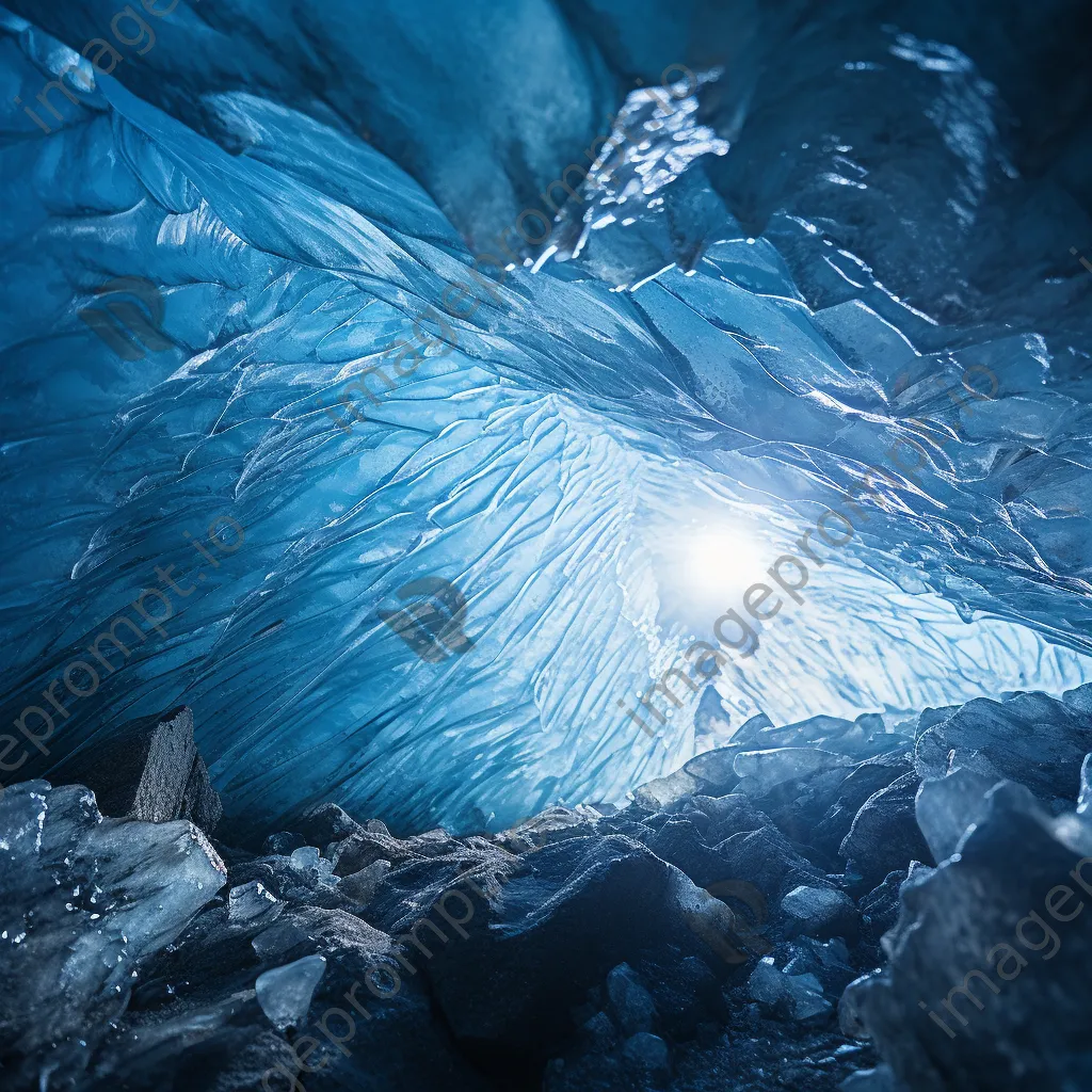 Deep view of an ice cave with cobalt blue ice and intricate textures - Image 4