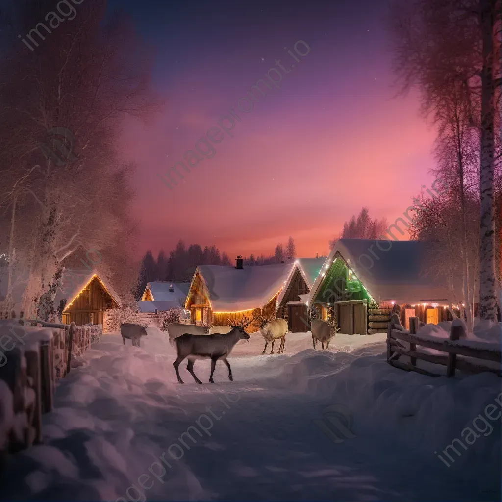 Winter wonderland with Northern Lights and reindeer sleigh - Image 1