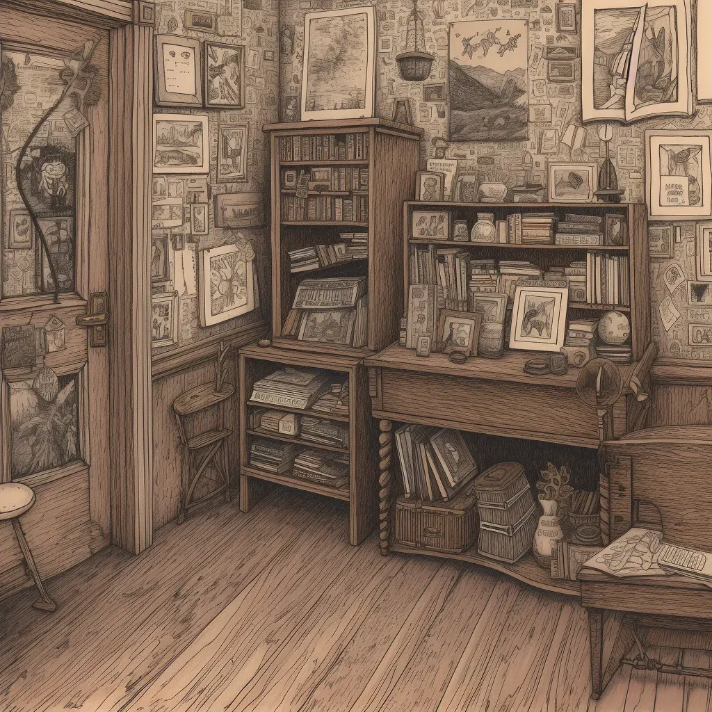 Fascinating illustration of a hidden room behind a bookcase - Image 1