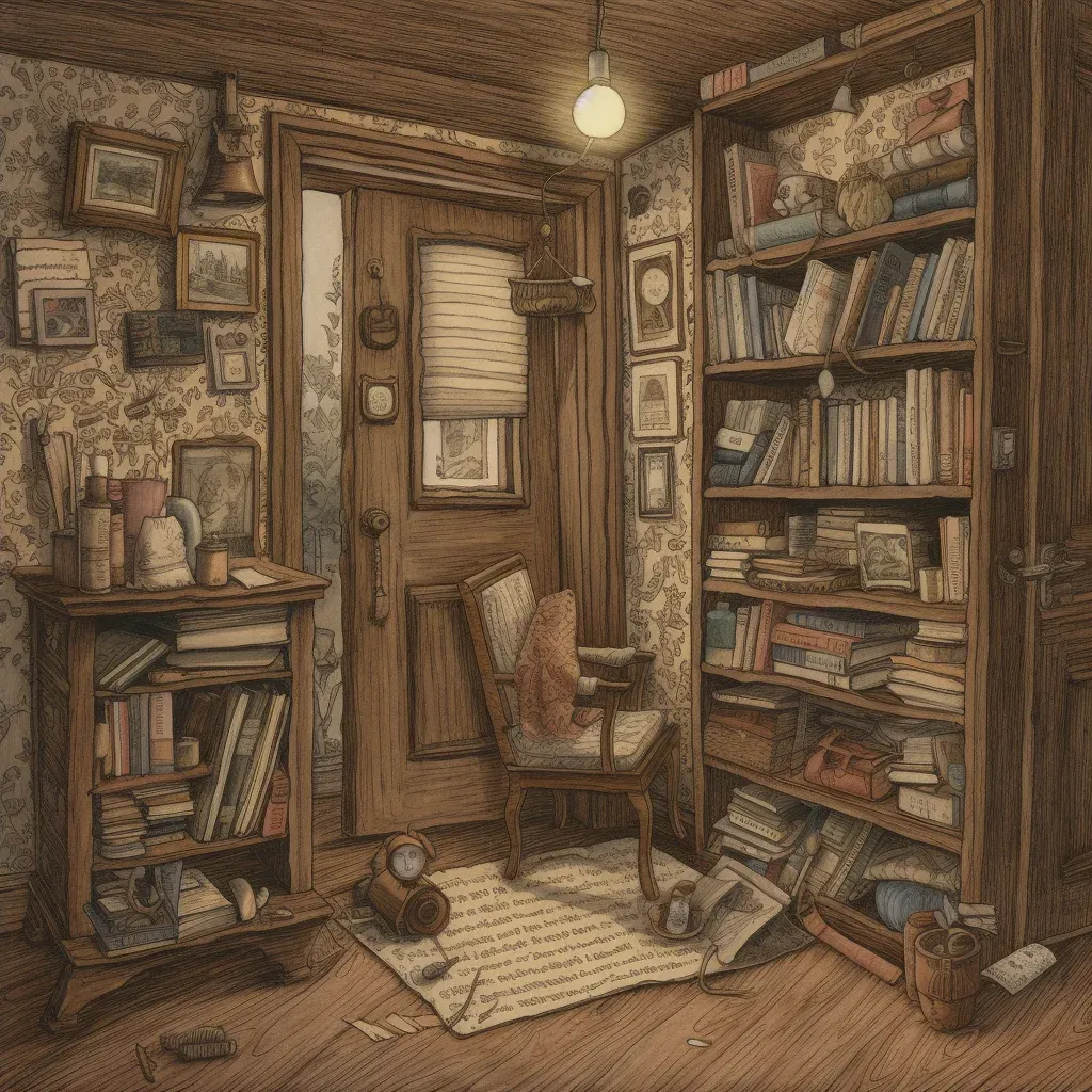 Fascinating illustration of a hidden room behind a bookcase - Image 4