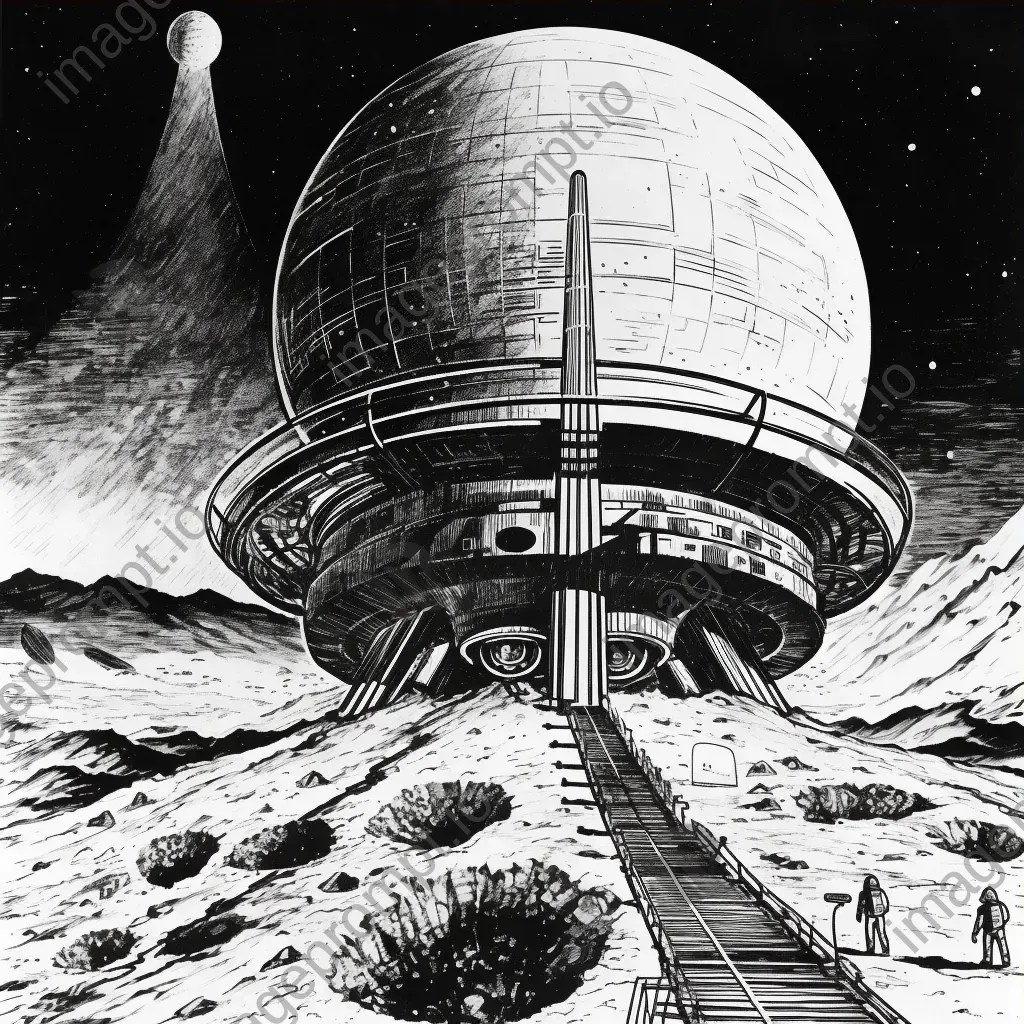 Image of a vintage rocket ship landing on a futuristic moon base with dome structures - Image 3