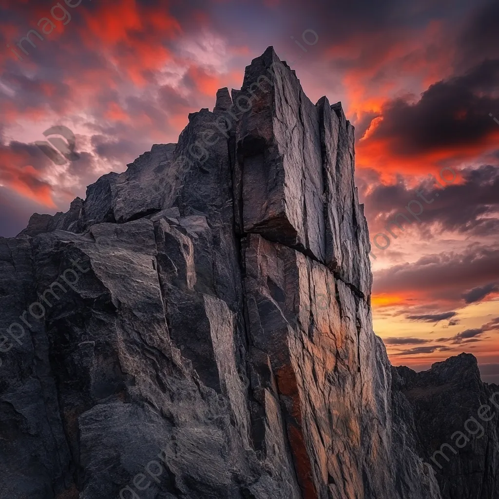 Dramatic mountain rock face during sunset with vibrant colors. - Image 1