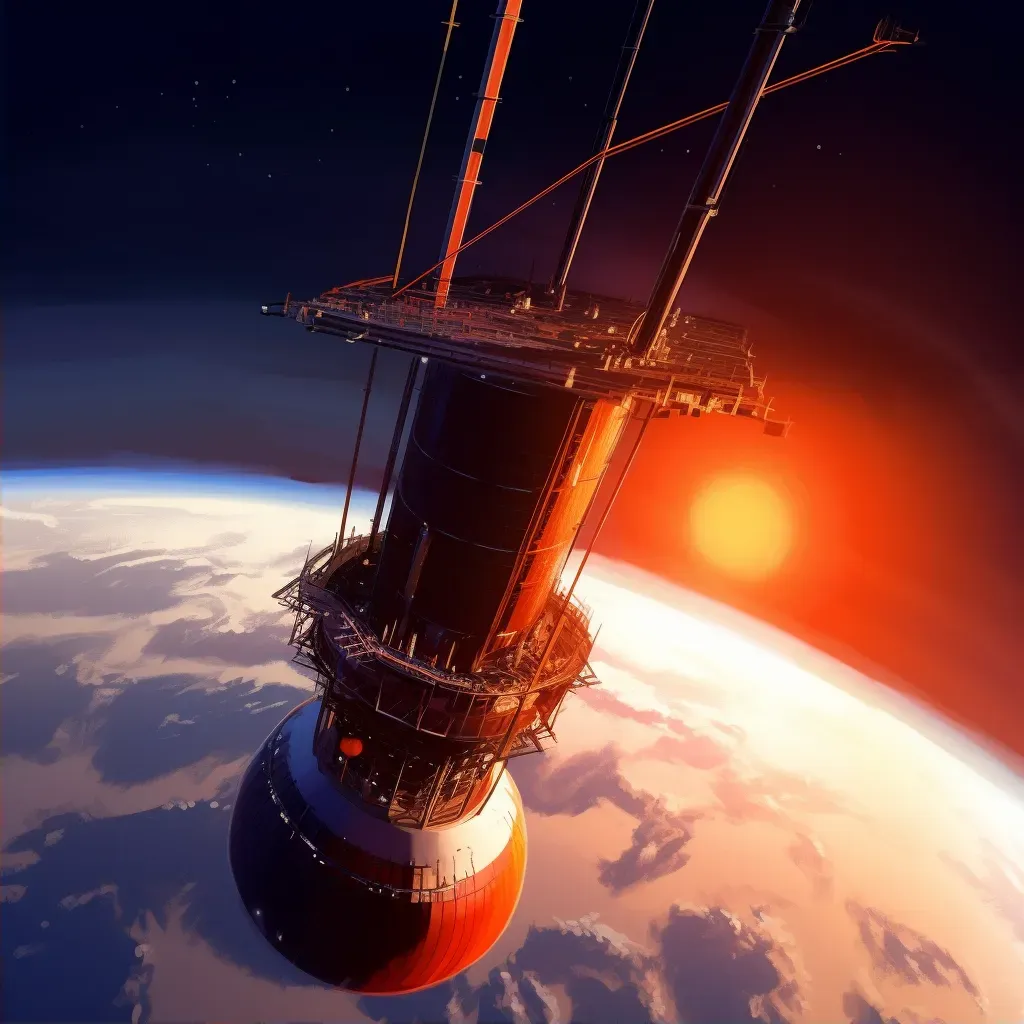 Digital representation of a space elevator linking Earth to a geostationary platform - Image 2