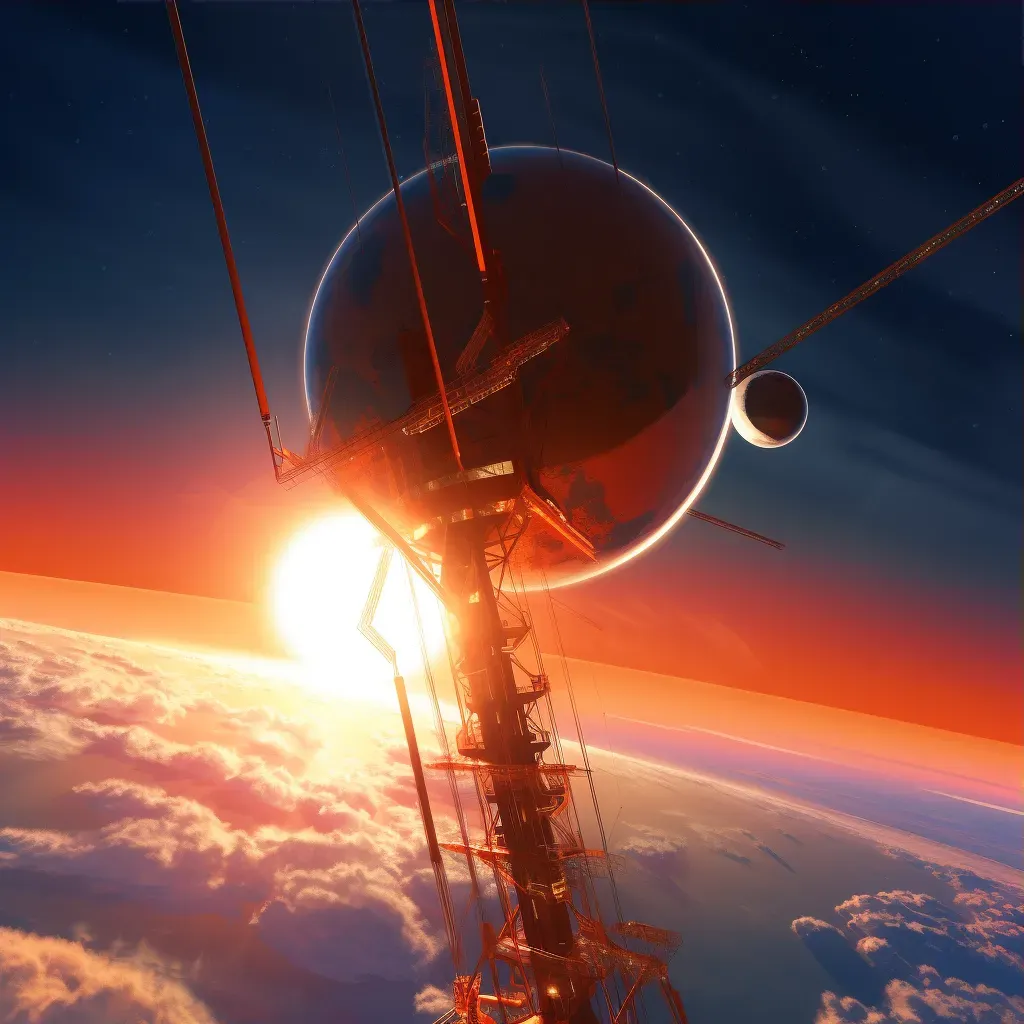 Digital representation of a space elevator linking Earth to a geostationary platform - Image 3