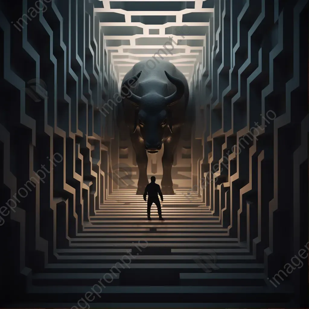 Low poly Minotaur lurking within obscure labyrinth corridors - Image 1