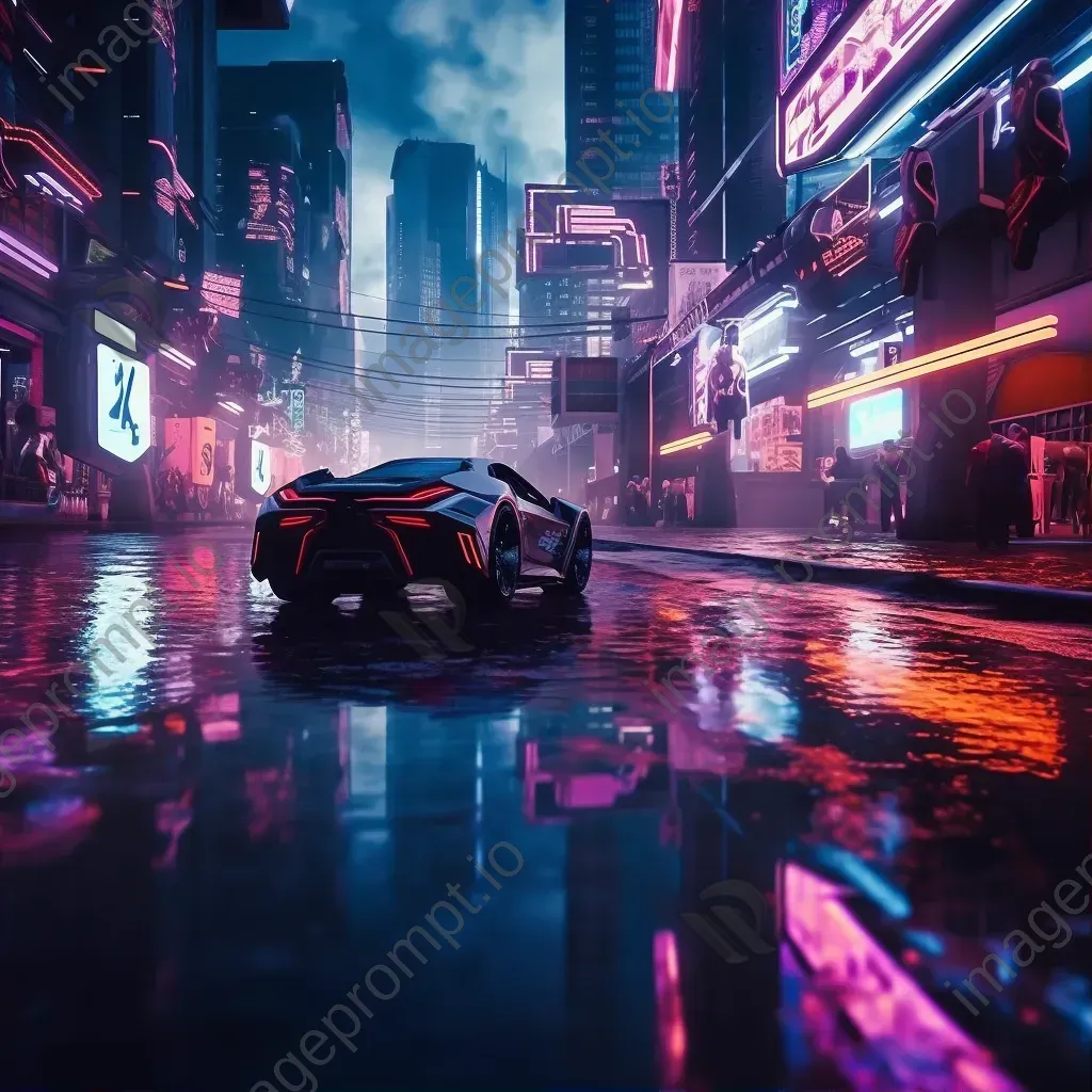 Cyberpunk cityscape with neon lights and flying cars - Image 1