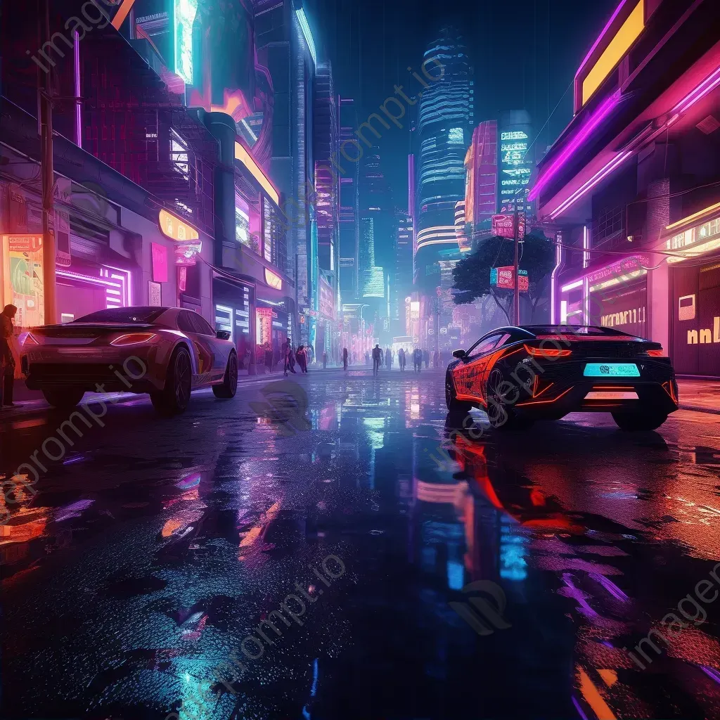 Cyberpunk cityscape with neon lights and flying cars - Image 2