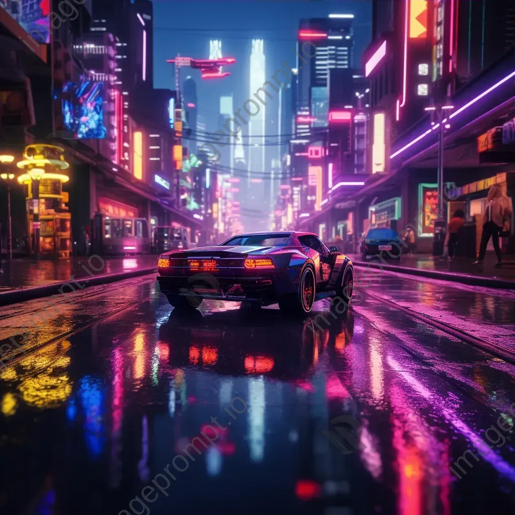 Cyberpunk cityscape with neon lights and flying cars - Image 3