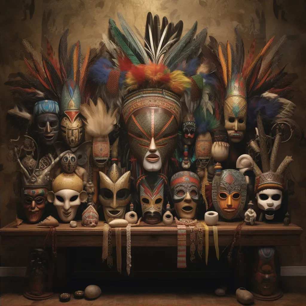 Image of a fusion of African tribal and Venetian masks in a festive setting - Image 2