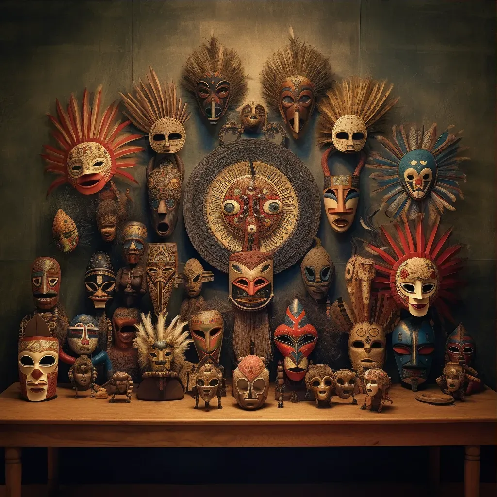 Image of a fusion of African tribal and Venetian masks in a festive setting - Image 3