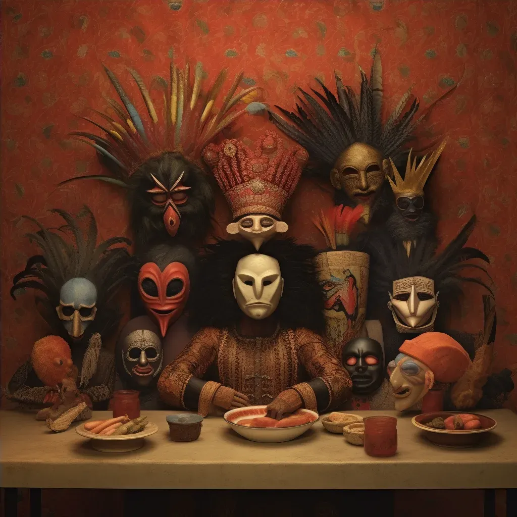 Image of a fusion of African tribal and Venetian masks in a festive setting - Image 4