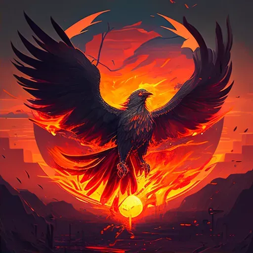 Image of phoenix rising from ashes against fiery sunset - Image 2