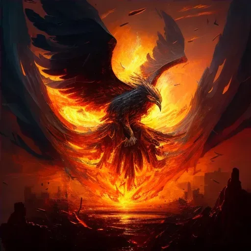 Image of phoenix rising from ashes against fiery sunset - Image 4