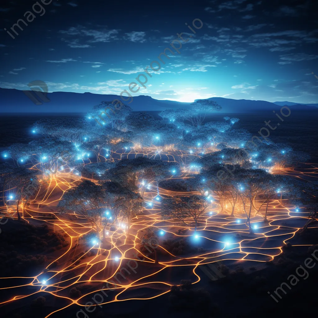 Glowing nodes of a neural network in an abstract digital landscape - Image 2