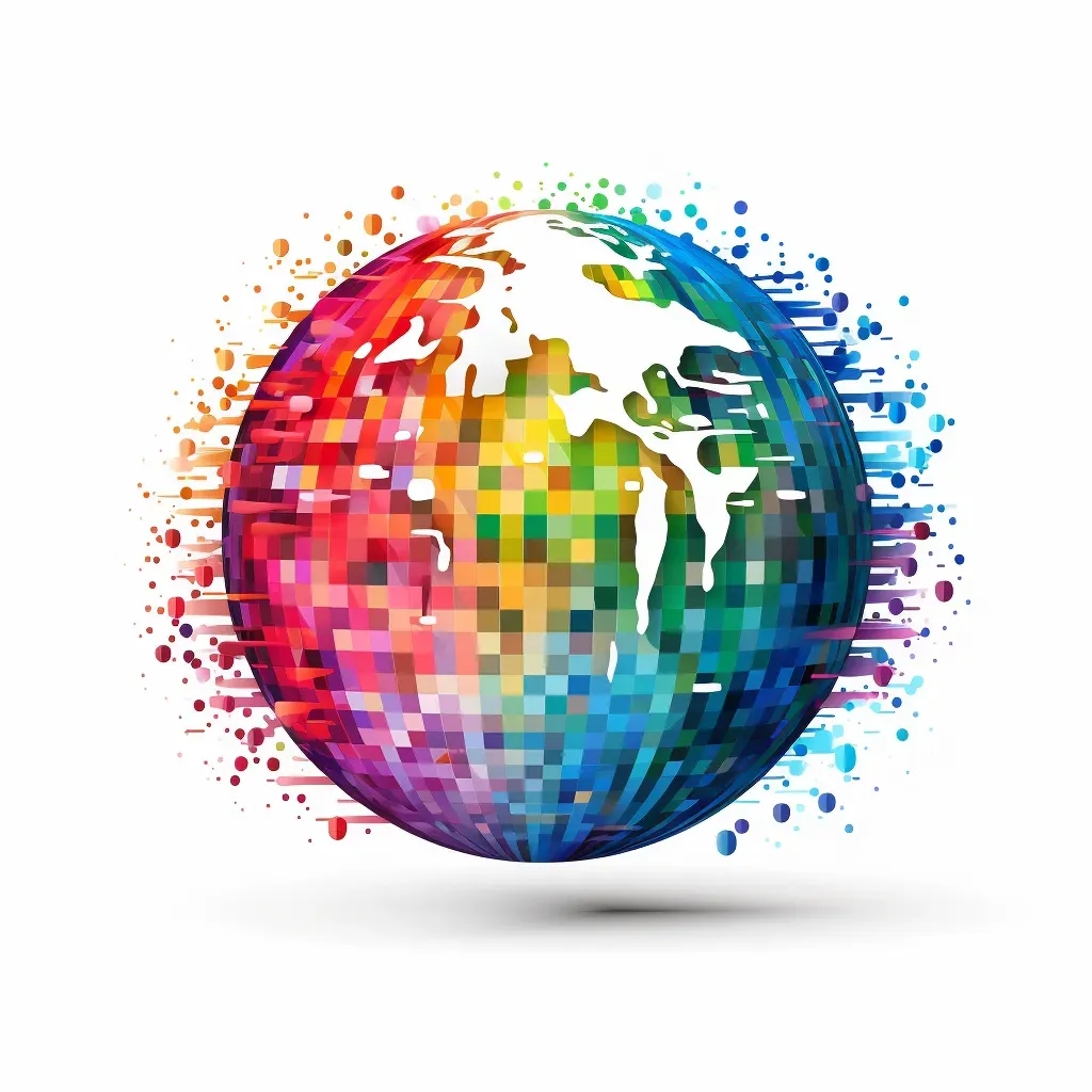 Pixelated rainbow globe logo - Image 1