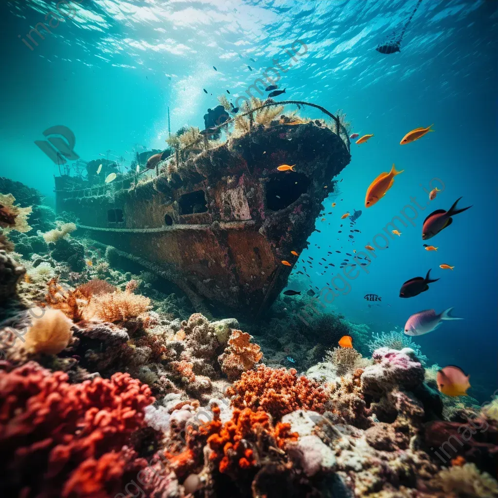 Ancient shipwreck with coral reef and fish underwater - Image 3