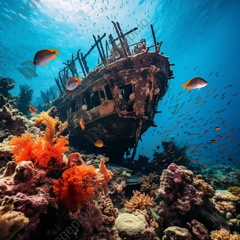 Ancient shipwreck with coral reef and fish underwater - Image 4